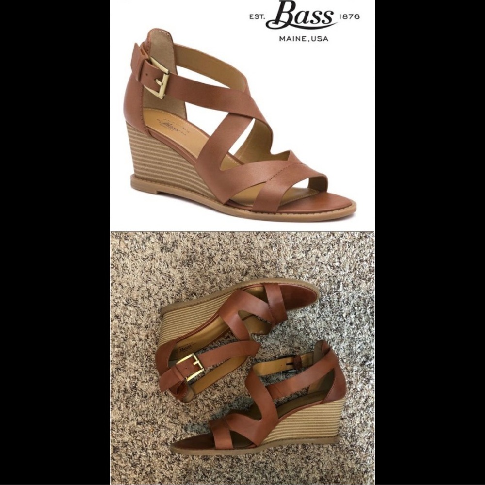 BASS Brown Leather Strappy WEDGE Heels / Size 5.5 / LIKE NEW!